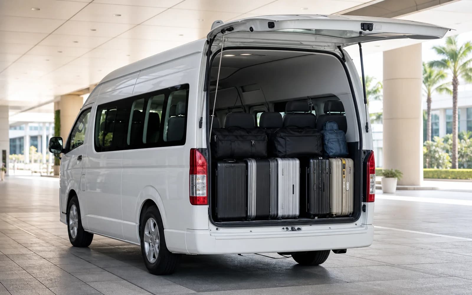 High-roof van luggage loading reference for luggage-heavy transfer requests.